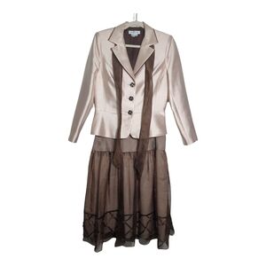 Vintage Kay Unger 12 Preppy Pink and Brown Skirt Suit Set Feminine Playful Retro